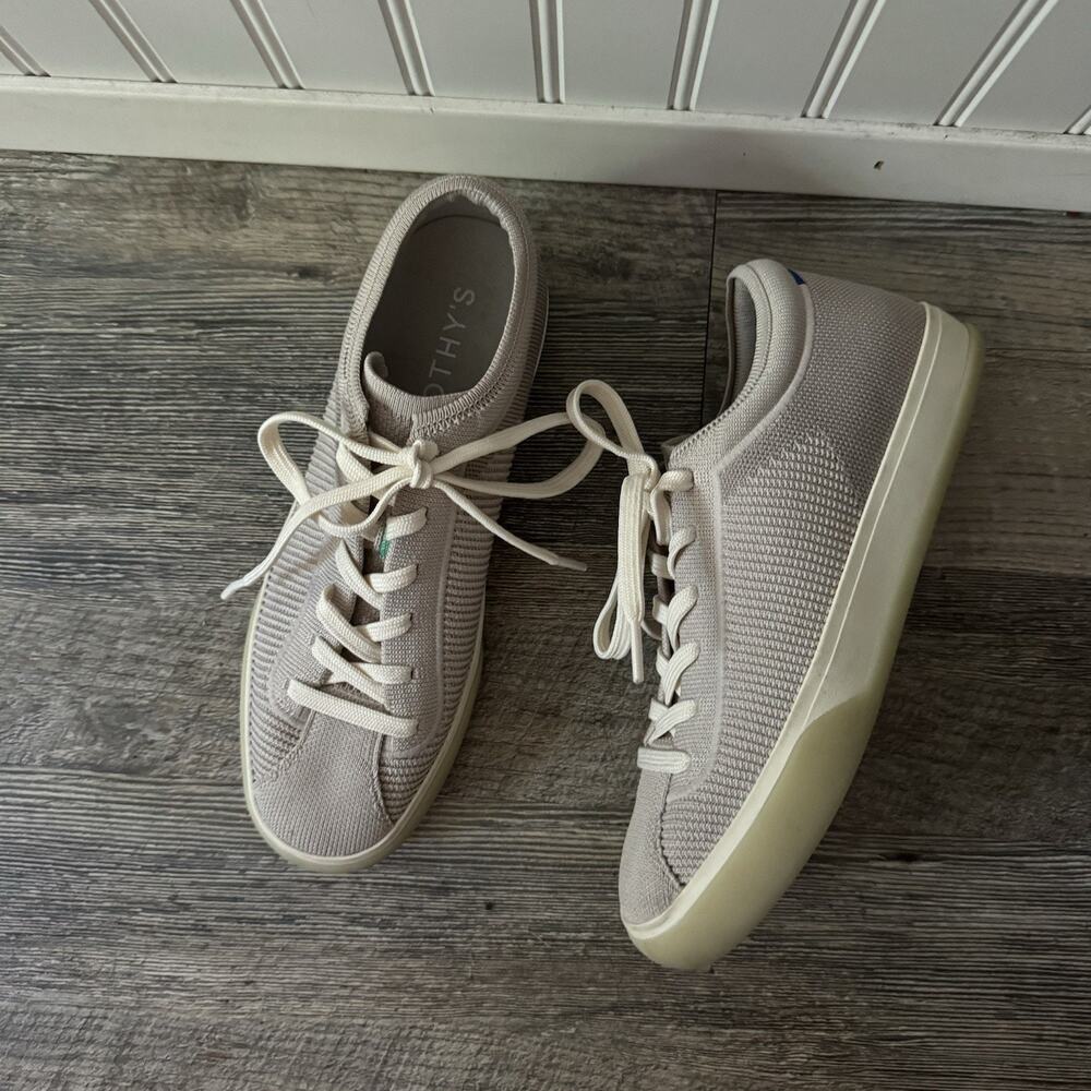 Rothys The Lace Up Sneakers Taupe Vintage Gray Size 8